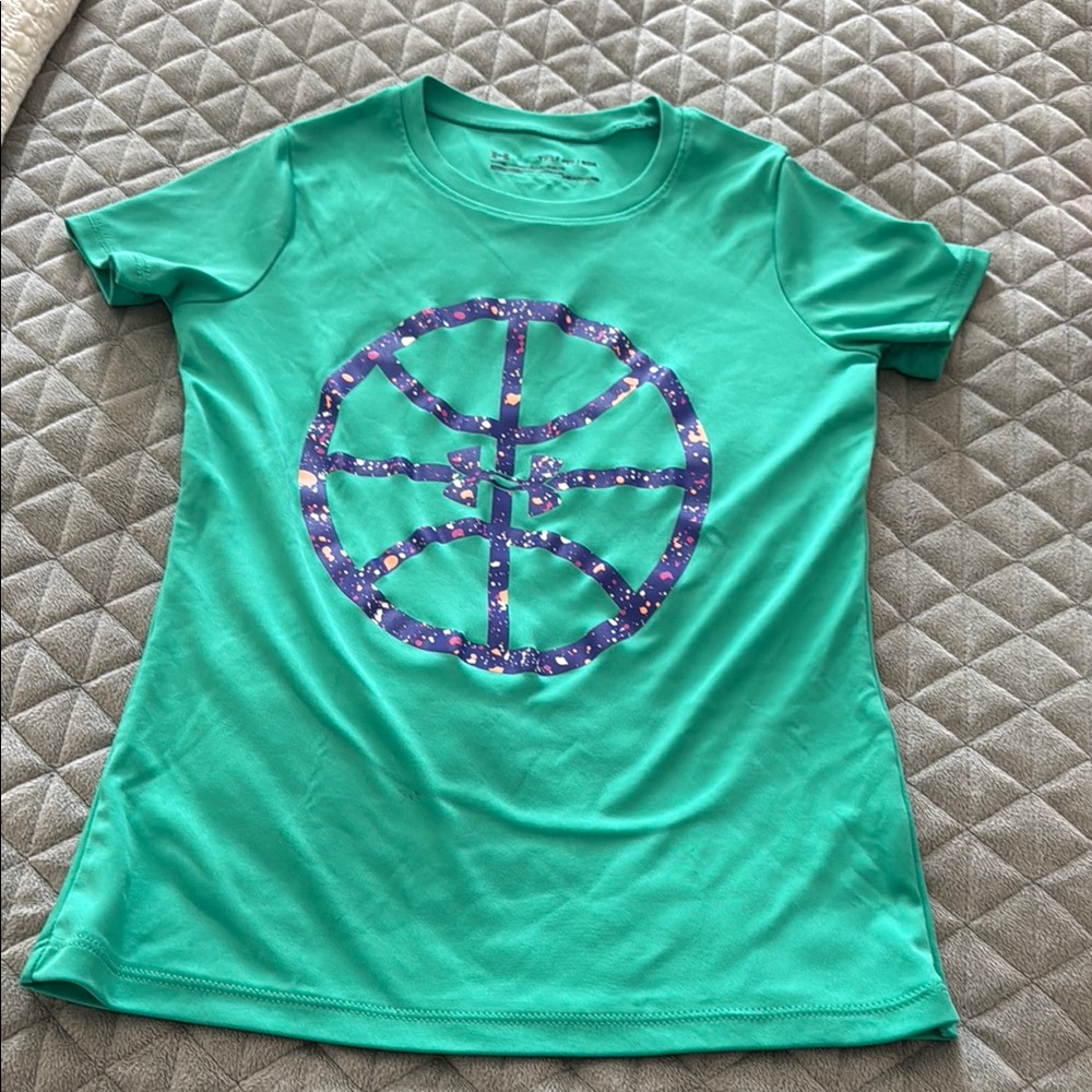 Green Graphic Tee with Purple Accents
